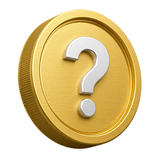 FAQ page decorative element showing a 3D gold coin bearing a question mark